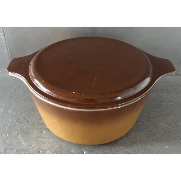 Vintage Pyrex 474-B Brown & Gold Casserole Baking Dish & Lid 1.5 QT 474-B Boho - Picture 2 of 10
